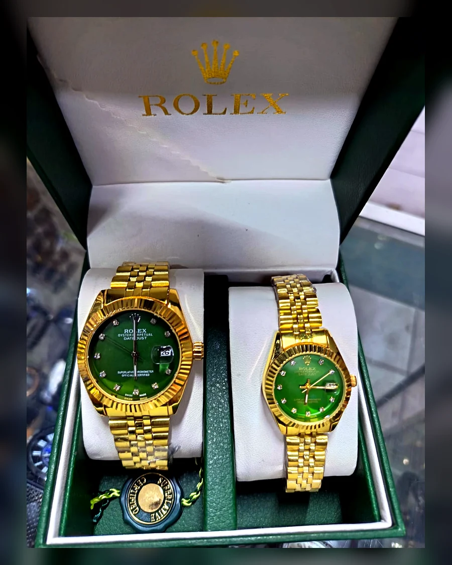 Rolex pareja verde dorado